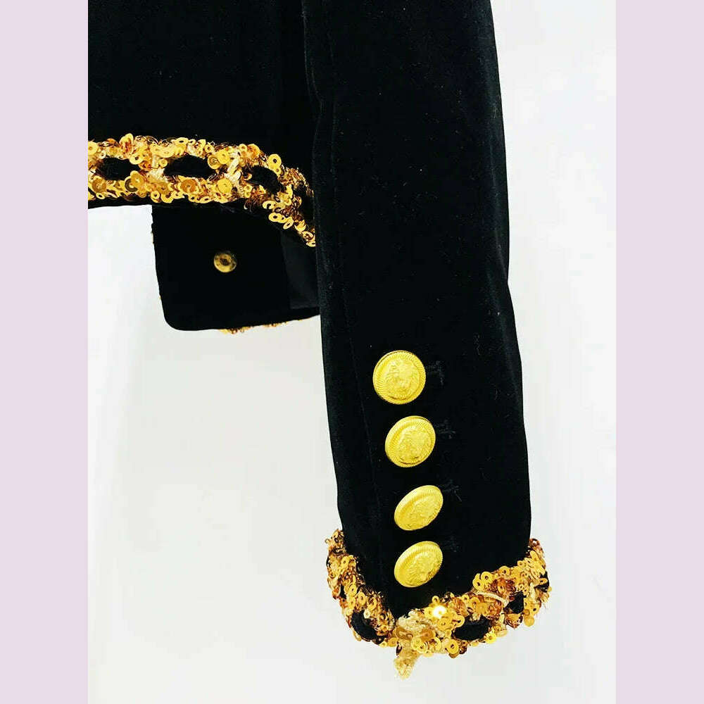 KIMLUD, Shiny Gold Sequins Formal Women Suit 1 Piece Blazer Jacket Female Office Lady Business Work Wear Long Sleeve Black Coat, KIMLUD Womens Clothes