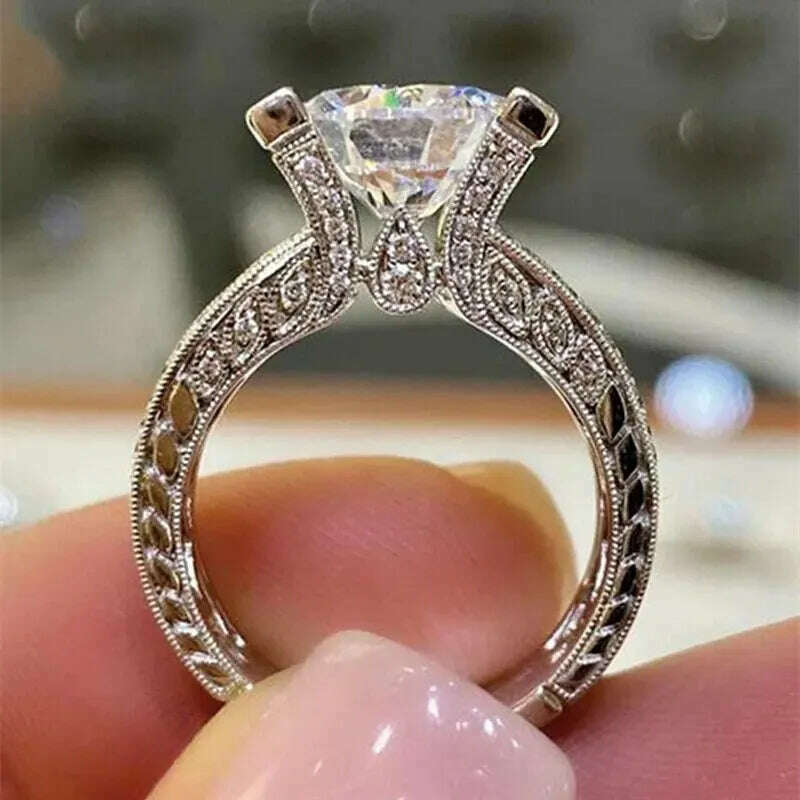 KIMLUD, Shiny Halo Ring Inlaid Square Cut Shiny Zircon Elegant Wedding Engagement Promise Ring For Women & Girls Valentine's Day Jewelry, KIMLUD Womens Clothes