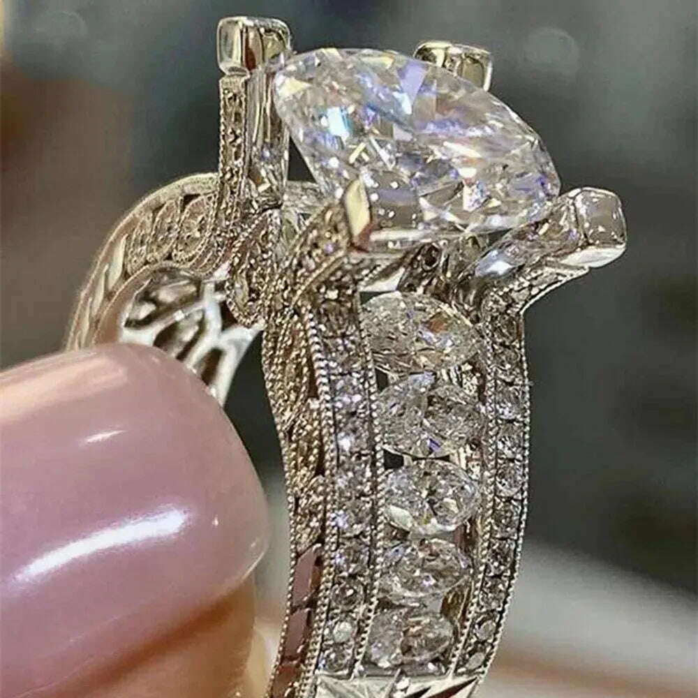 KIMLUD, Shiny Halo Ring Inlaid Square Cut Shiny Zircon Elegant Wedding Engagement Promise Ring For Women & Girls Valentine's Day Jewelry, KIMLUD Womens Clothes