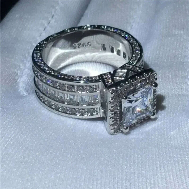 KIMLUD, Shiny Halo Ring Inlaid Square Cut Shiny Zircon Elegant Wedding Engagement Promise Ring For Women & Girls Valentine's Day Jewelry, KIMLUD Womens Clothes