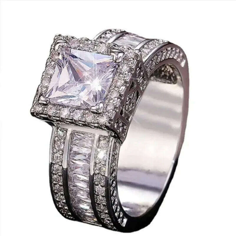 KIMLUD, Shiny Halo Ring Inlaid Square Cut Shiny Zircon Elegant Wedding Engagement Promise Ring For Women & Girls Valentine's Day Jewelry, KIMLUD Womens Clothes