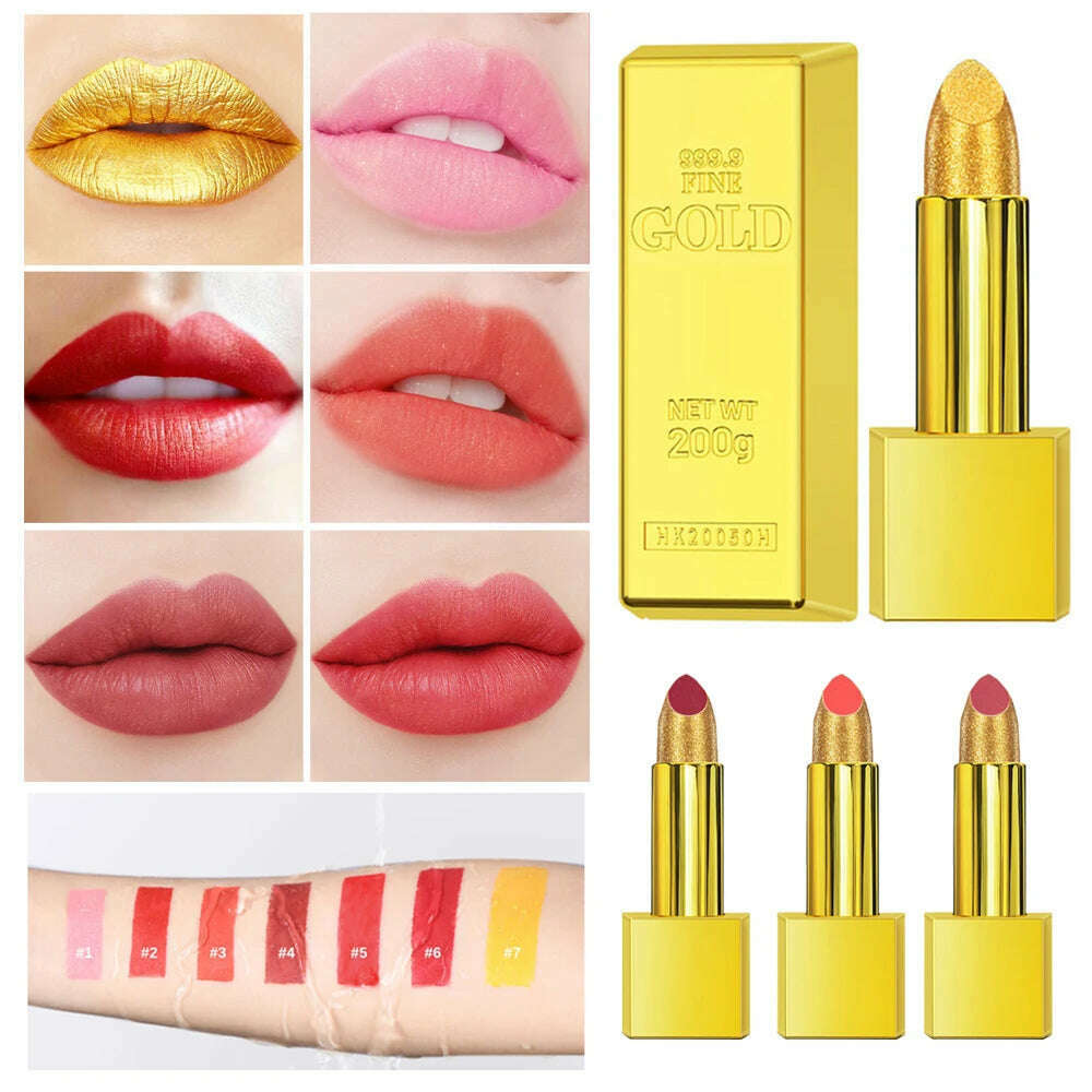 KIMLUD, Shiny Matte Smooth Gold Lipstick Matte Gold Lipstick Makeup Velvet Lipstick Cosmetics Waterproof Long-lasting Makeup Gloss, KIMLUD Women's Clothes