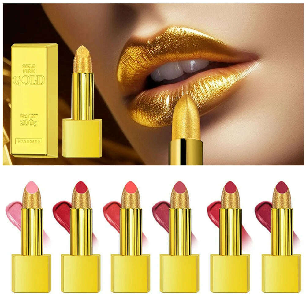 KIMLUD, Shiny Matte Smooth Gold Lipstick Matte Gold Lipstick Makeup Velvet Lipstick Cosmetics Waterproof Long-lasting Makeup Gloss, KIMLUD Womens Clothes