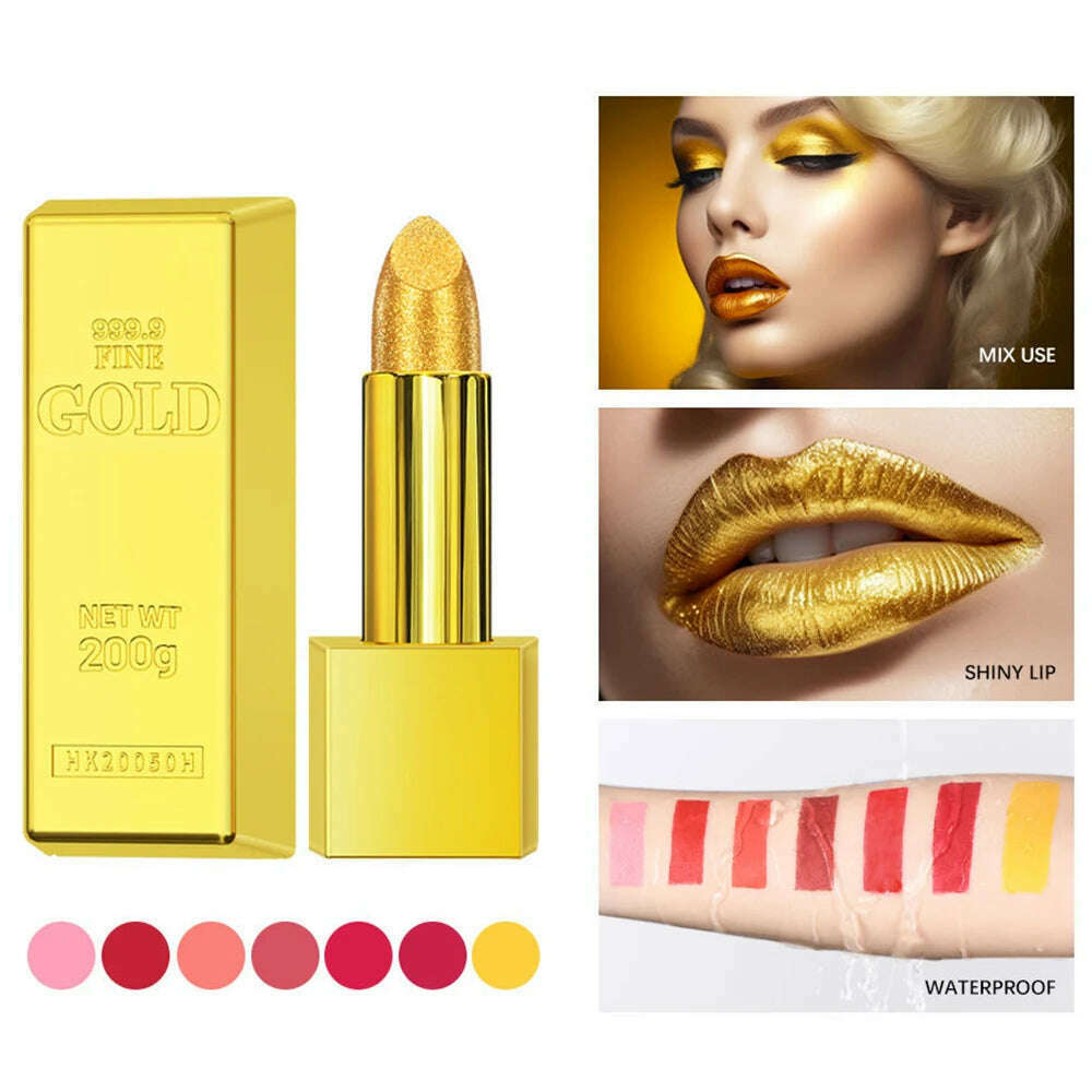 KIMLUD, Shiny Matte Smooth Gold Lipstick Matte Gold Lipstick Makeup Velvet Lipstick Cosmetics Waterproof Long-lasting Makeup Gloss, KIMLUD Womens Clothes
