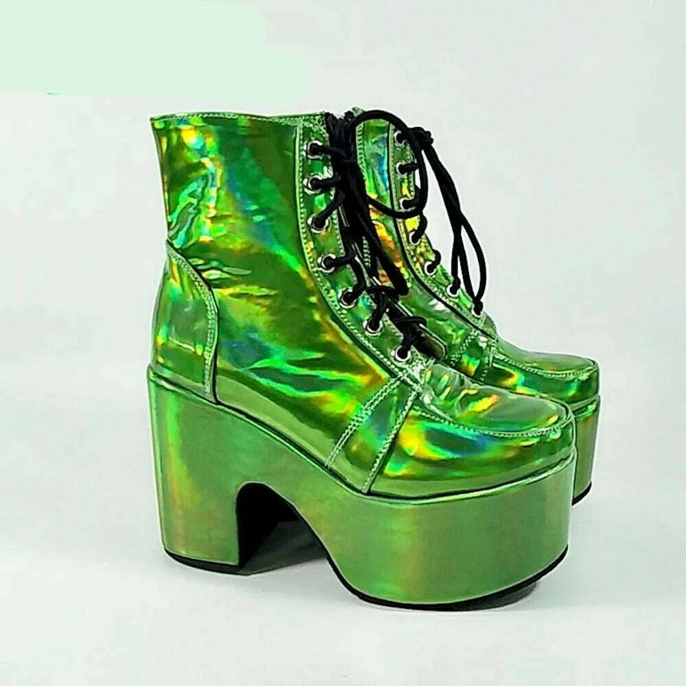 KIMLUD, Shiny Purple Ankle Boots Women's 2022 New Arrival Platform Round Toe Chunky Heel Cross Straps Sexy Fashion Show Party Shoes, as picture 1 / 33, KIMLUD APPAREL - Womens Clothes