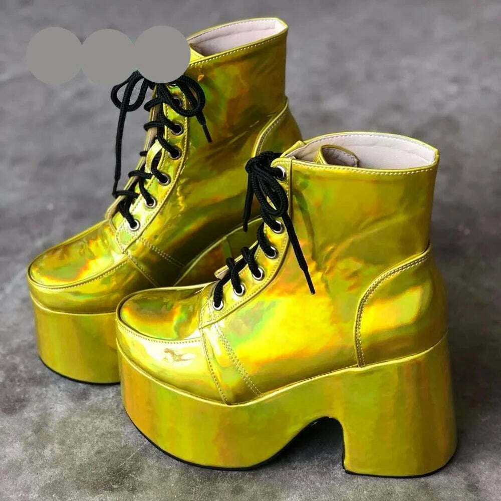KIMLUD, Shiny Purple Ankle Boots Women's 2022 New Arrival Platform Round Toe Chunky Heel Cross Straps Sexy Fashion Show Party Shoes, as picture 6 / 33, KIMLUD APPAREL - Womens Clothes