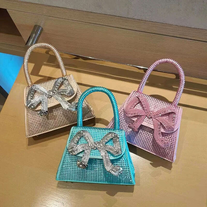 Shiny Rhinestone Evening Clutch Bags Women New Bow Crystal Clip Purse And Handbags Luxury Designer Wedding Party High Quality - KIMLUD