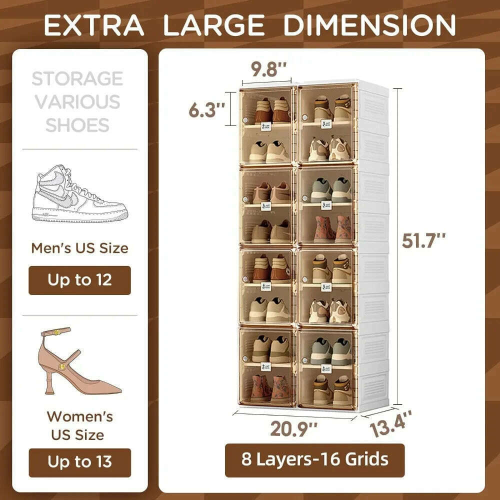 KIMLUD, Shoe Cabinet Storage Box, Portable Folding Shoe Rack, Large Sports Shoes Cabinet Box Strong and Easy To Assemble 8-16 Grids, KIMLUD Womens Clothes