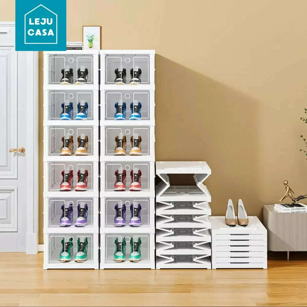 KIMLUD, Shoe Organizer Foldable Plastic Shoe Storage Boxes for Sneakers Stackable Dustproof Transparent Cabinet Multi Layer Shoes Rack, KIMLUD Womens Clothes