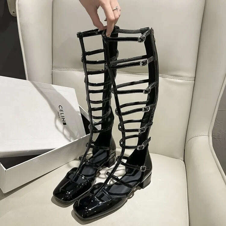 KIMLUD, Shoes for Women 2023 Fashion Sexy Hollow-out Women's Boots New Quality Women Shoes Square Toe Solid Color High-top Sandals, Black / 35, KIMLUD APPAREL - Womens Clothes