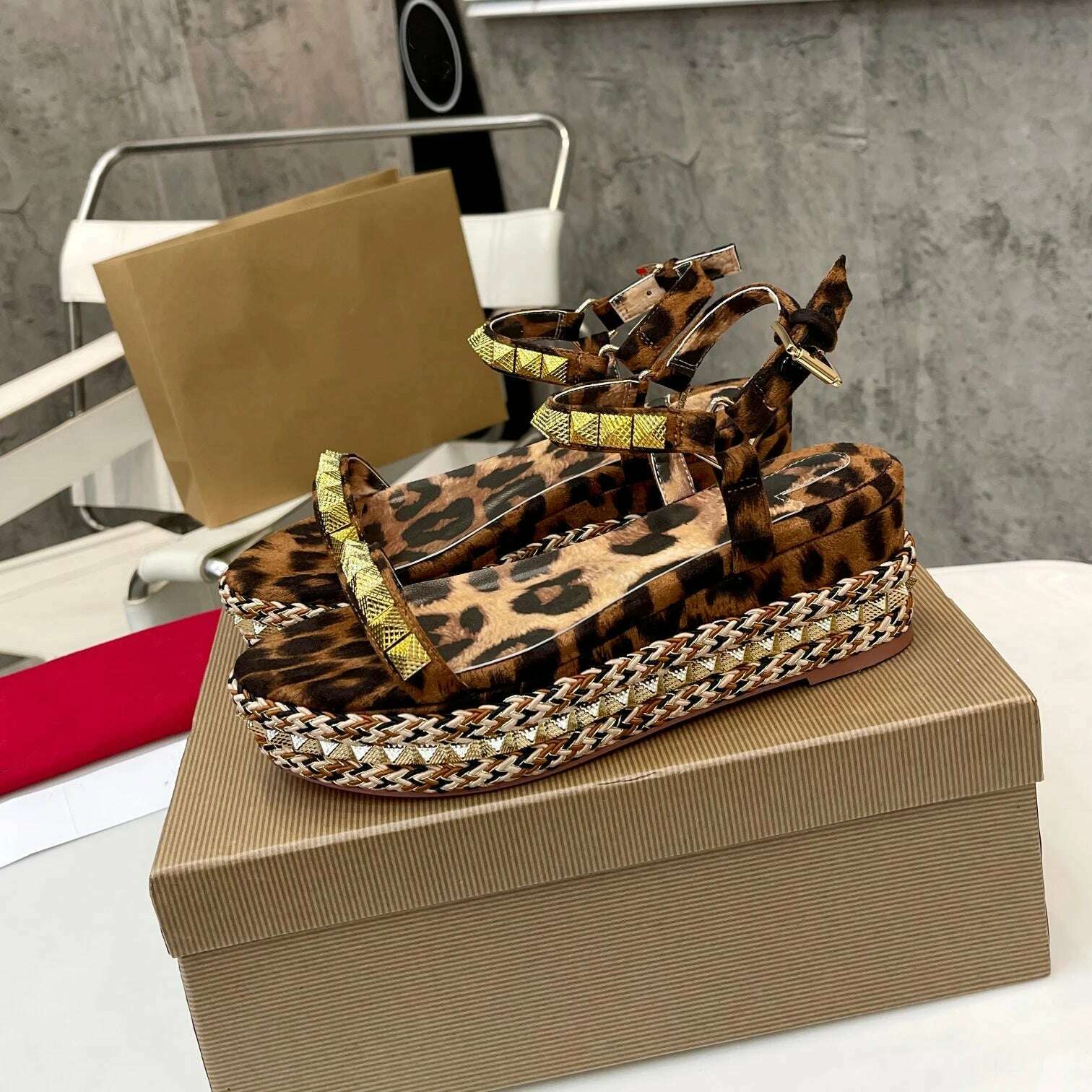 KIMLUD, Shoes For Women Size35-41 Genuine Leather Sandals Wedges Super High Heels Rivets Leopard Pumps Flat Platform Zapatillas Mujer, As Pic Heels 6cm / 41, KIMLUD APPAREL - Womens Clothes