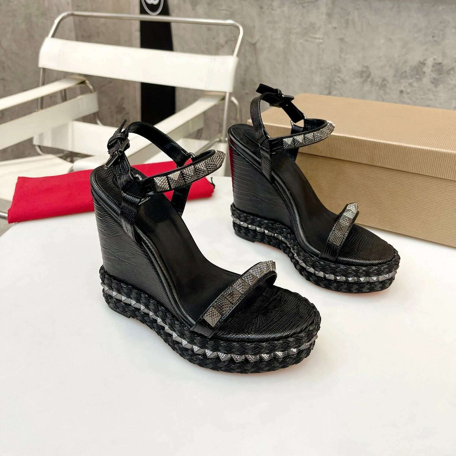 KIMLUD, Shoes For Women Size35-41 Genuine Leather Sandals Wedges Super High Heels Rivets Leopard Pumps Flat Platform Zapatillas Mujer, As Pic Heels 12cm / 37, KIMLUD APPAREL - Womens Clothes