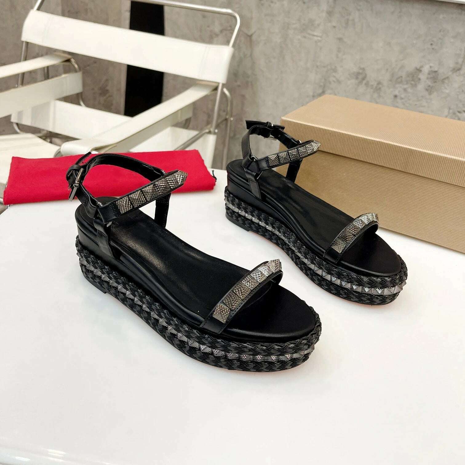 KIMLUD, Shoes For Women Size35-41 Genuine Leather Sandals Wedges Super High Heels Rivets Leopard Pumps Flat Platform Zapatillas Mujer, As Pic Heels 6cm 1 / 40, KIMLUD APPAREL - Womens Clothes