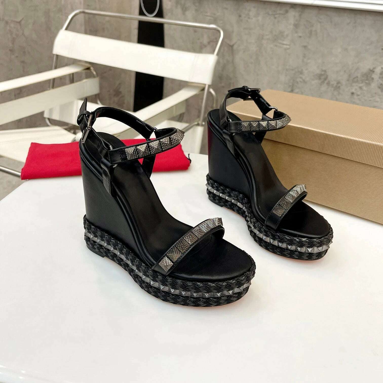 KIMLUD, Shoes For Women Size35-41 Genuine Leather Sandals Wedges Super High Heels Rivets Leopard Pumps Flat Platform Zapatillas Mujer, As Pic Heels 12cm 1 / 38, KIMLUD APPAREL - Womens Clothes