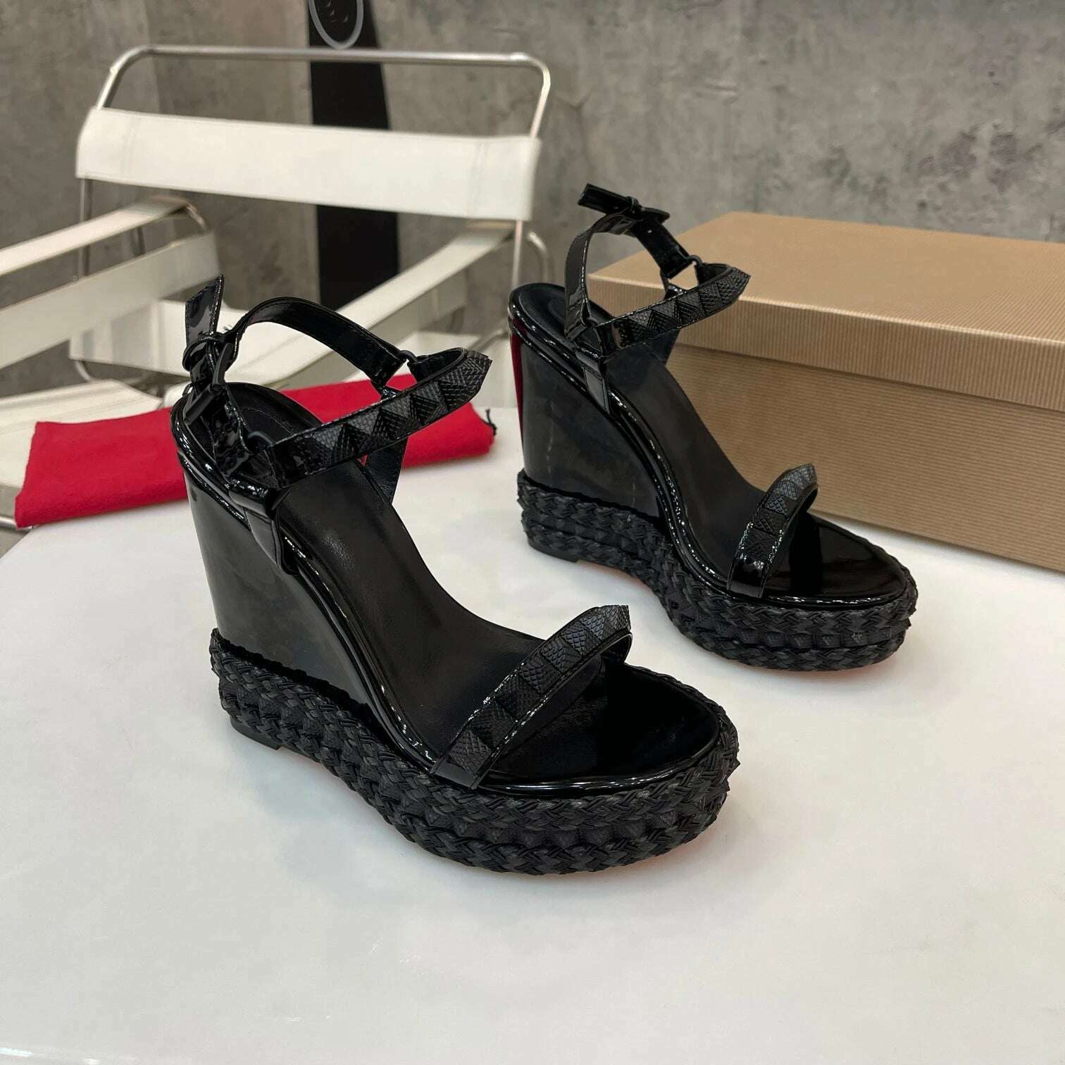 KIMLUD, Shoes For Women Size35-41 Genuine Leather Sandals Wedges Super High Heels Rivets Leopard Pumps Flat Platform Zapatillas Mujer, As Pic Heels 12cm 2 / 39, KIMLUD APPAREL - Womens Clothes