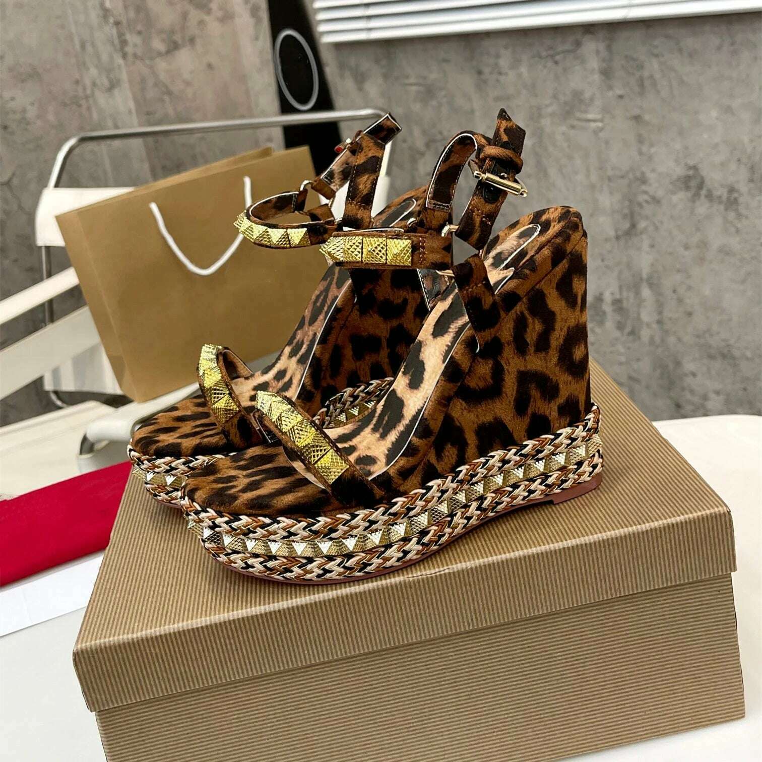 KIMLUD, Shoes For Women Size35-41 Genuine Leather Sandals Wedges Super High Heels Rivets Leopard Pumps Flat Platform Zapatillas Mujer, As Pic Heels 12cm 3 / 40, KIMLUD APPAREL - Womens Clothes