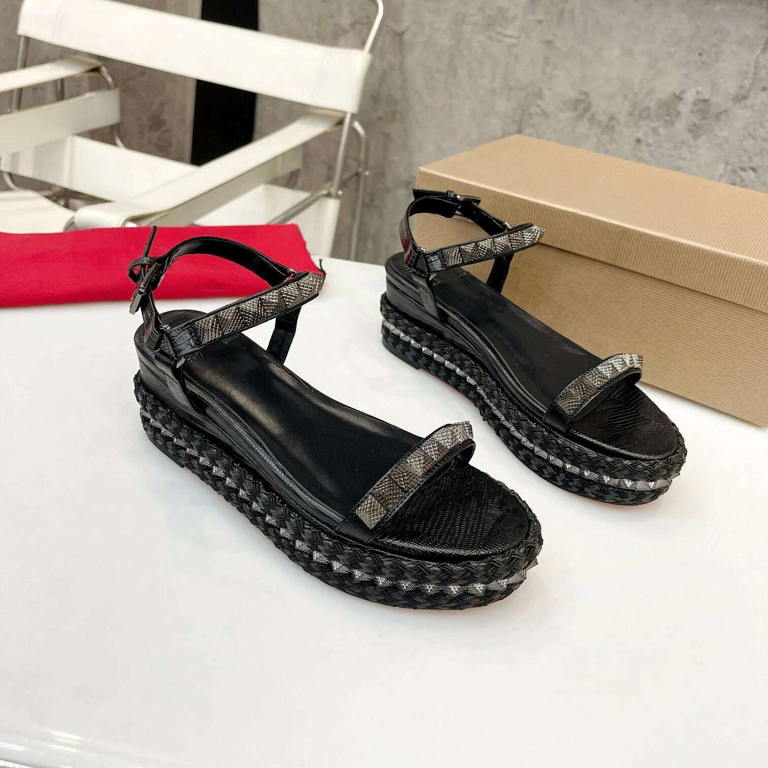 KIMLUD, Shoes For Women Size35-41 Genuine Leather Sandals Wedges Super High Heels Rivets Leopard Pumps Flat Platform Zapatillas Mujer, As Pic Heels 6cm 2 / 35, KIMLUD APPAREL - Womens Clothes
