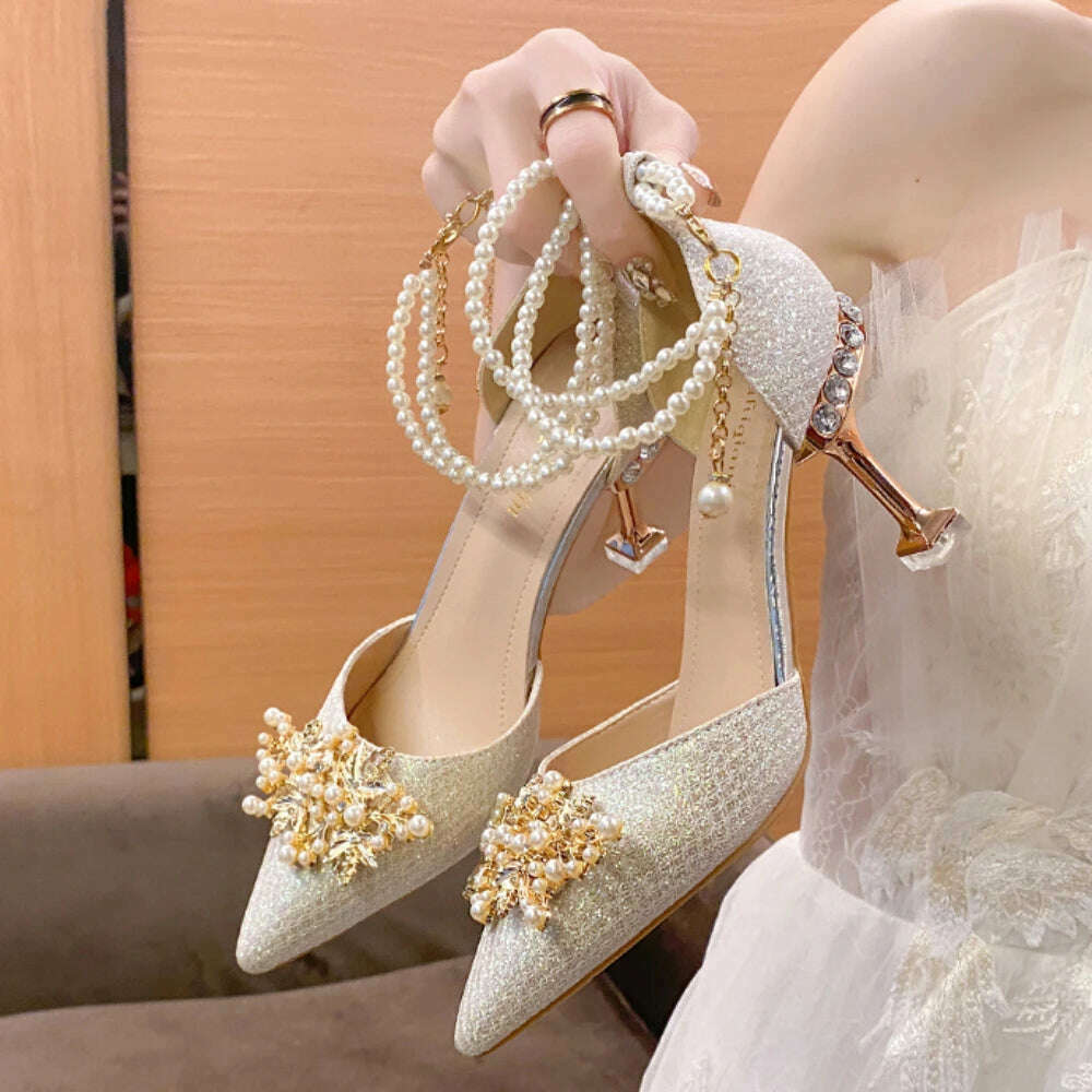 Shoes Women Summer High Heels Women Wedding Shoes Luxury Bride Gold Heels Mary Jane Shoes Ladies Pumps Sandals Zapatos De Mujer - KIMLUD