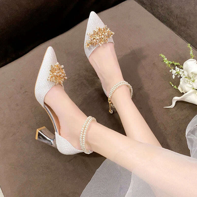 Shoes Women Summer High Heels Women Wedding Shoes Luxury Bride Gold Heels Mary Jane Shoes Ladies Pumps Sandals Zapatos De Mujer - KIMLUD