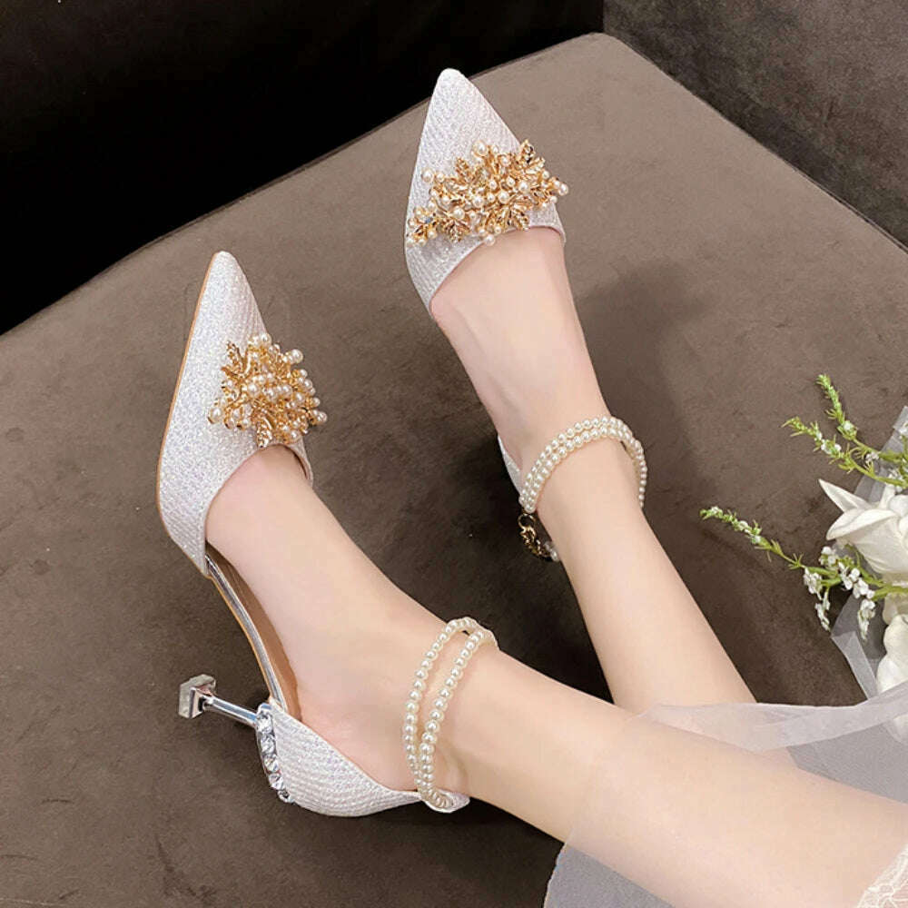 Shoes Women Summer High Heels Women Wedding Shoes Luxury Bride Gold Heels Mary Jane Shoes Ladies Pumps Sandals Zapatos De Mujer - KIMLUD