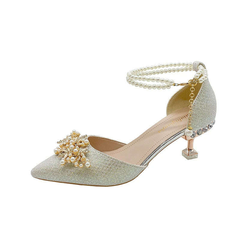 Shoes Women Summer High Heels Women Wedding Shoes Luxury Bride Gold Heels Mary Jane Shoes Ladies Pumps Sandals Zapatos De Mujer - KIMLUD