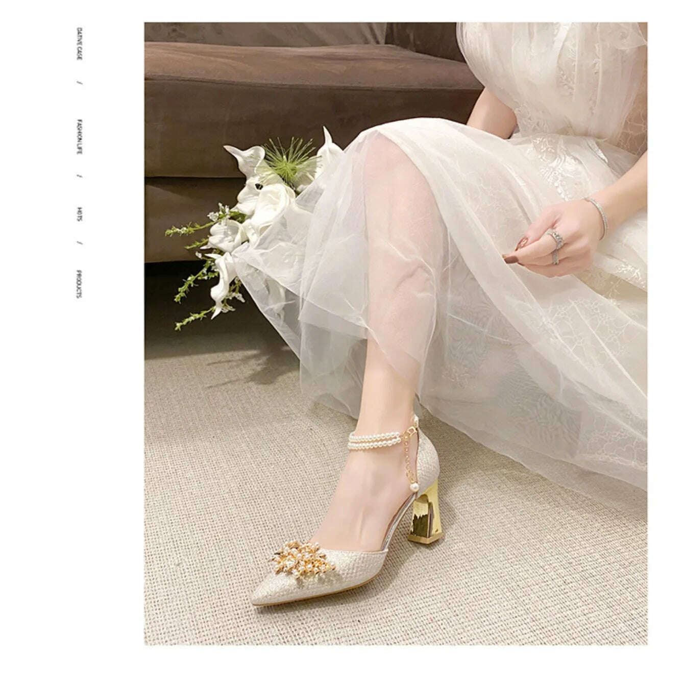 Shoes Women Summer High Heels Women Wedding Shoes Luxury Bride Gold Heels Mary Jane Shoes Ladies Pumps Sandals Zapatos De Mujer - KIMLUD