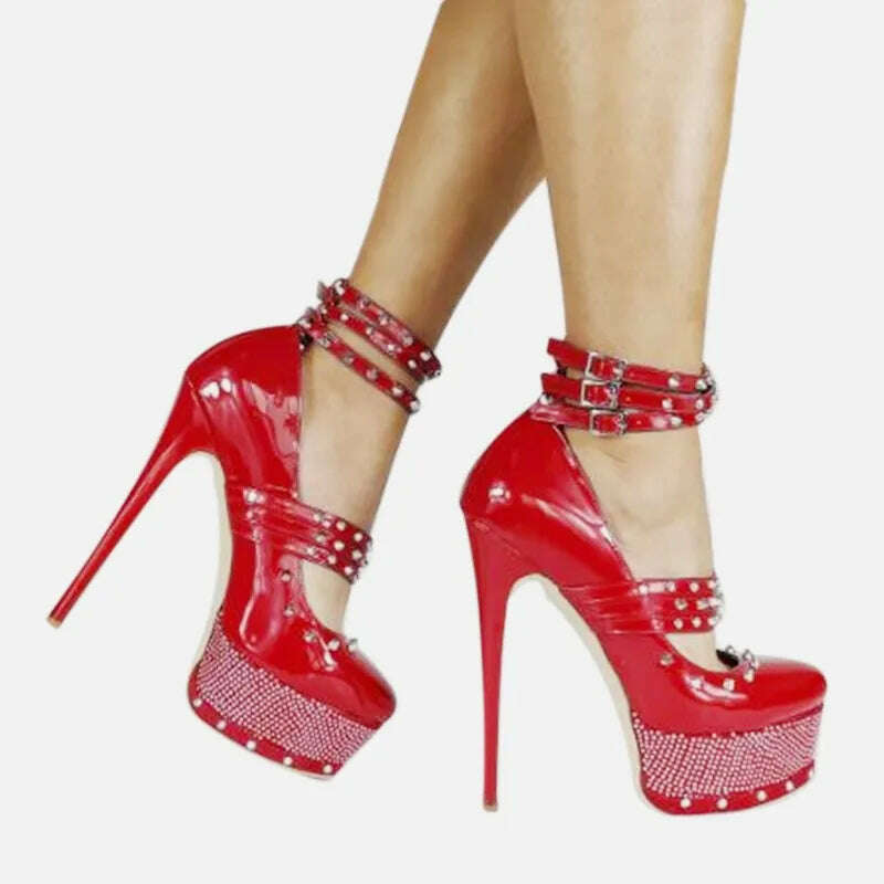 KIMLUD, SHOFOO shoes Sexy women's high heels. About 15 cm heel height. Round toe pumps. Four Seasons Women's Shoes. Fashion Show .34-45, Red / 34, KIMLUD APPAREL - Womens Clothes