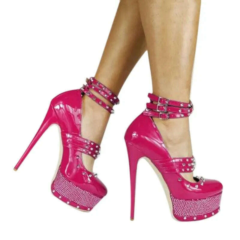KIMLUD, SHOFOO shoes Sexy women's high heels. About 15 cm heel height. Round toe pumps. Four Seasons Women's Shoes. Fashion Show .34-45, Rosy Red / 34, KIMLUD APPAREL - Womens Clothes