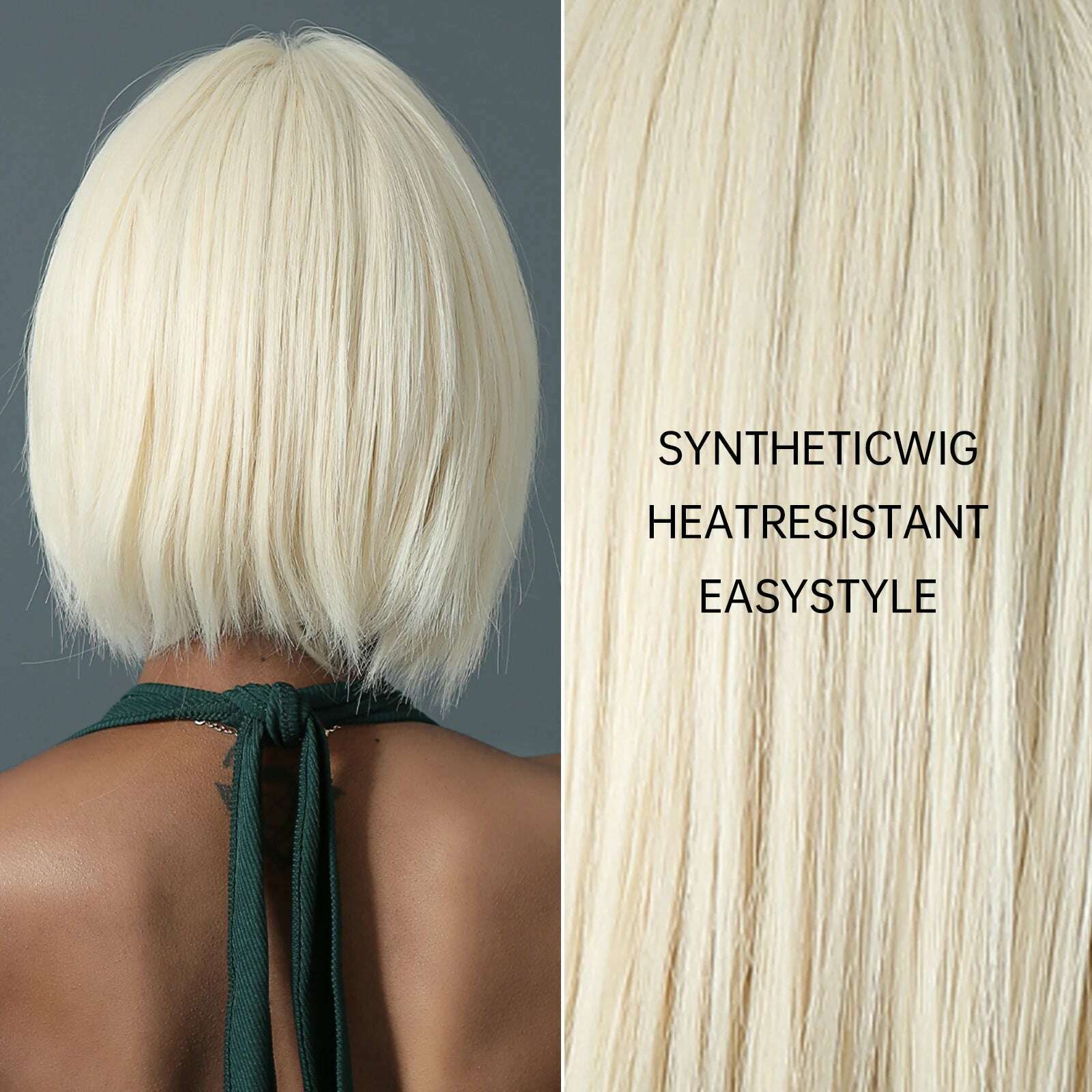 KIMLUD, Short Blonde Bob Wig with Bangs Synthetic Straight Rice White Cosplay Wigs for Black Women Party Daily Use Hair Heat Resistant, KIMLUD Womens Clothes