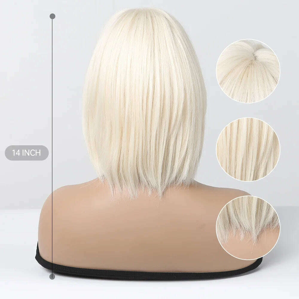 KIMLUD, Short Blonde Bob Wig with Bangs Synthetic Straight Rice White Cosplay Wigs for Black Women Party Daily Use Hair Heat Resistant, KIMLUD Womens Clothes
