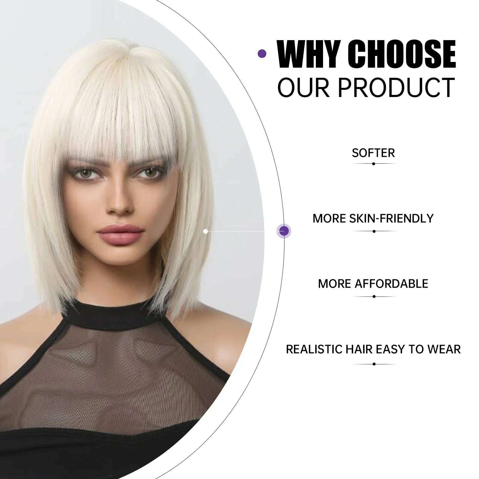 KIMLUD, Short Blonde Bob Wig with Bangs Synthetic Straight Rice White Cosplay Wigs for Black Women Party Daily Use Hair Heat Resistant, KIMLUD Womens Clothes