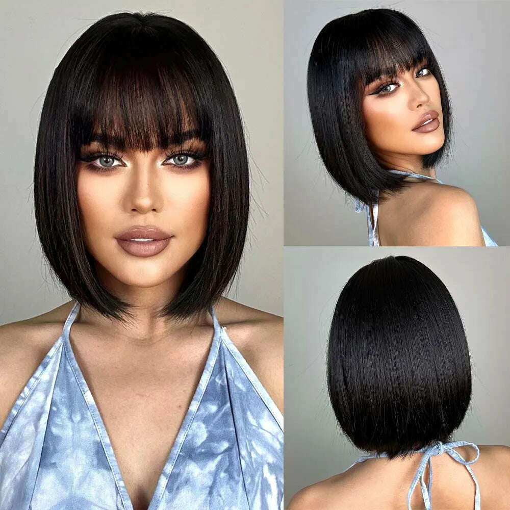 KIMLUD, Short Blonde Bob Wig with Bangs Synthetic Straight Rice White Cosplay Wigs for Black Women Party Daily Use Hair Heat Resistant, KIMLUD Womens Clothes