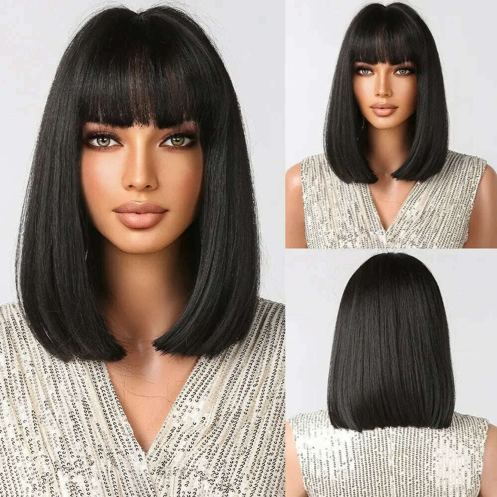 KIMLUD, Short Blonde Bob Wig with Bangs Synthetic Straight Rice White Cosplay Wigs for Black Women Party Daily Use Hair Heat Resistant, KIMLUD Womens Clothes
