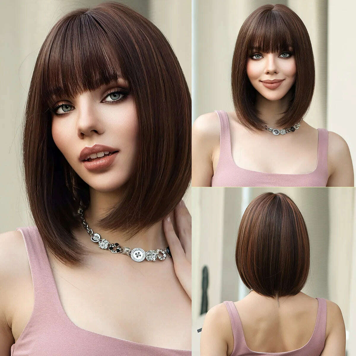KIMLUD, Short Blonde Bob Wig with Bangs Synthetic Straight Rice White Cosplay Wigs for Black Women Party Daily Use Hair Heat Resistant, KIMLUD Womens Clothes