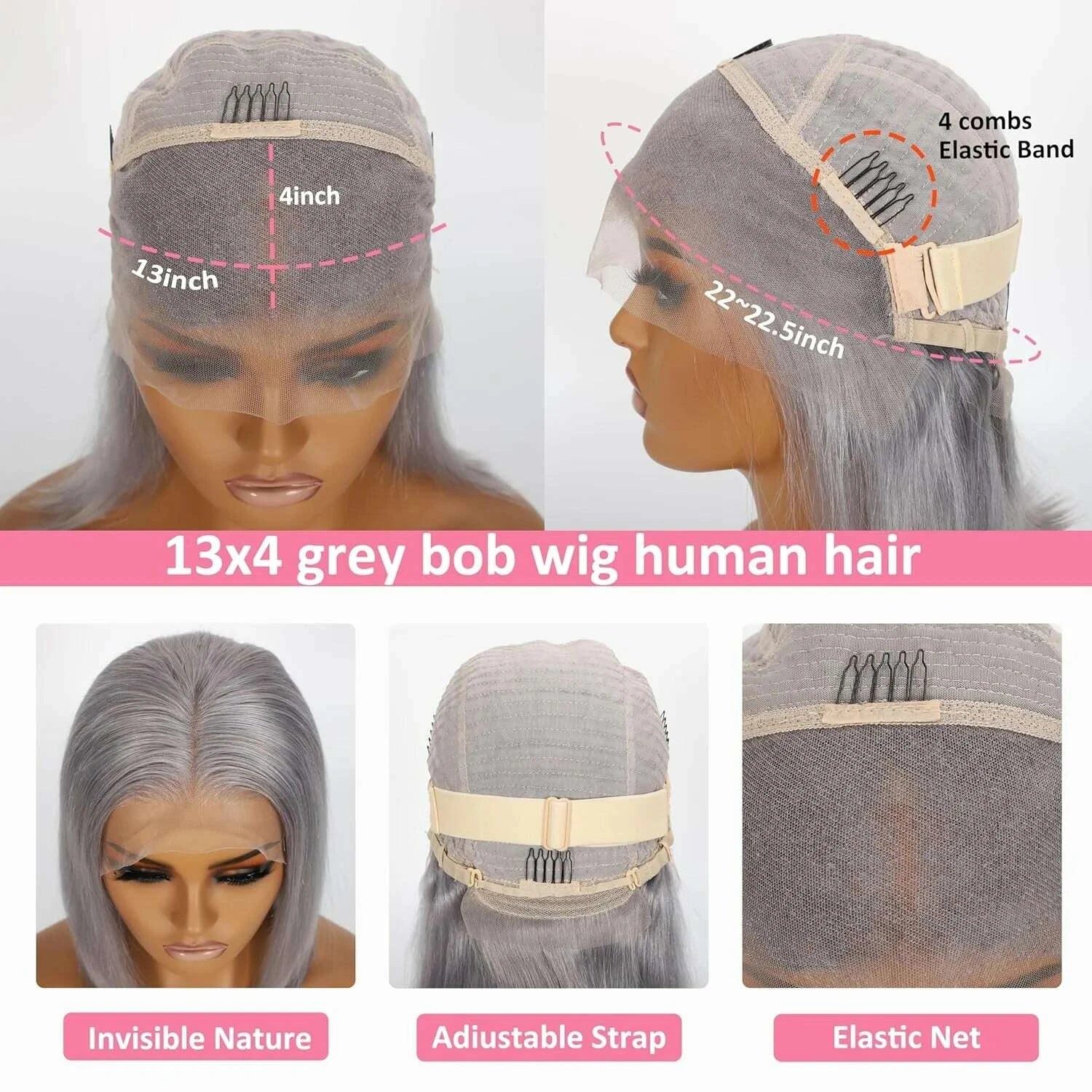 Short Bob Human Hair HD Lace Front Wig - Grey | KIMLUD