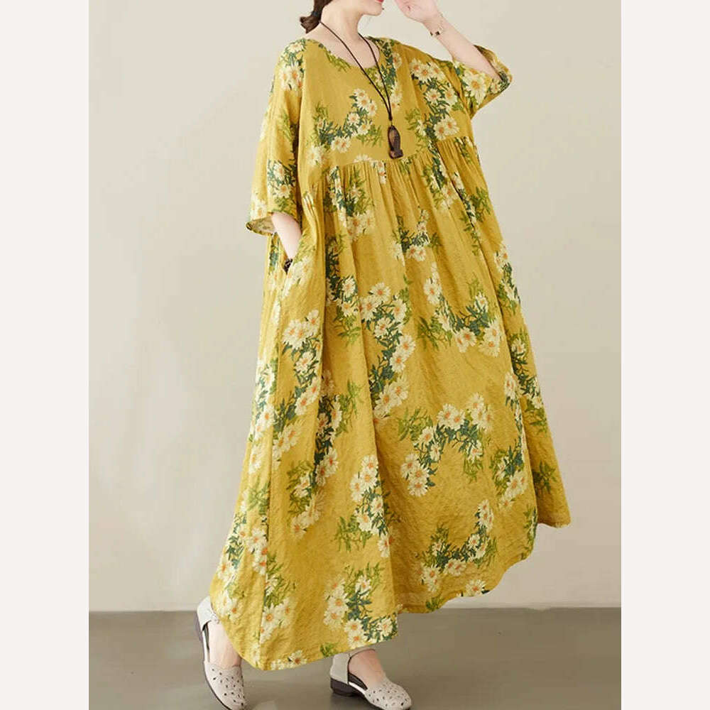 KIMLUD, short sleeve cotton vintage Polka Dot floral new in dresses for women casual loose long summer dress elegant clothing 2024, KIMLUD Womens Clothes