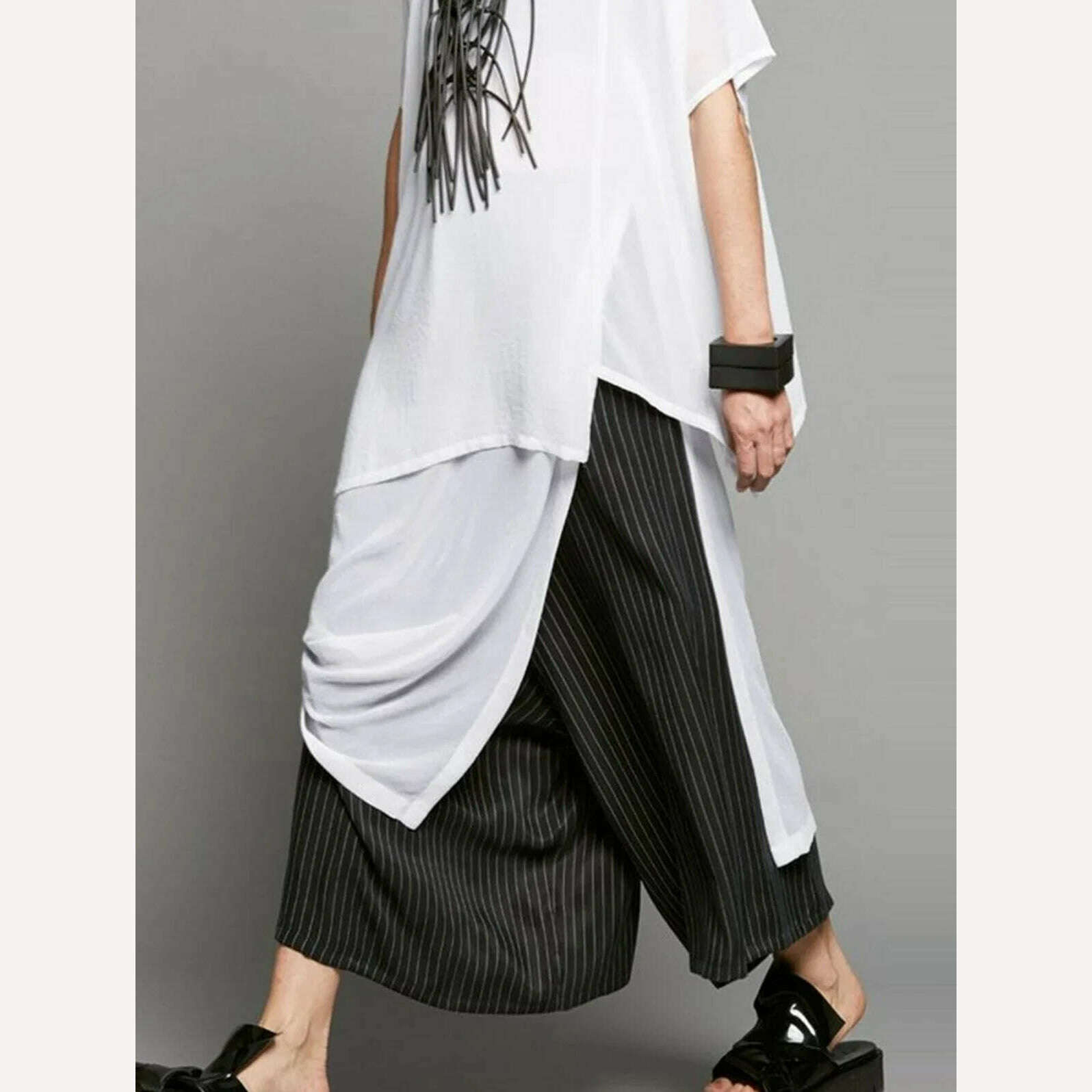 KIMLUD, Short Sleeve Women Top Irregular Trim Slit Top Round Neck Casual Solid Vintage Streetwear Fashion Summer Long Tshirt Female Top, KIMLUD Womens Clothes