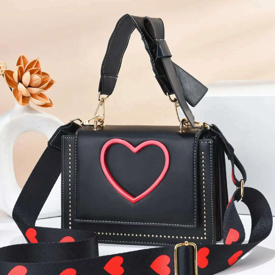 KIMLUD, Shoulder Bags Heart Handbags Fashion Designer Luxury Crossbody Bag for Women High Quality Casual Flap Female Cute Messenger Bags, Black / 19x10x15cm, KIMLUD APPAREL - Womens Clothes