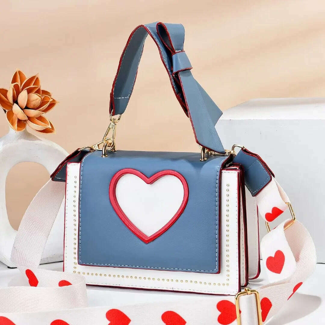 KIMLUD, Shoulder Bags Heart Handbags Fashion Designer Luxury Crossbody Bag for Women High Quality Casual Flap Female Cute Messenger Bags, Blue / 19x10x15cm, KIMLUD APPAREL - Womens Clothes