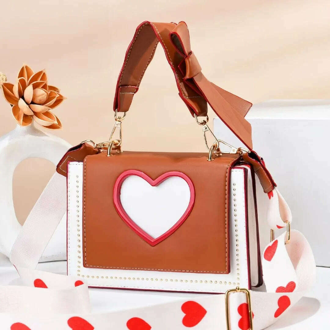 KIMLUD, Shoulder Bags Heart Handbags Fashion Designer Luxury Crossbody Bag for Women High Quality Casual Flap Female Cute Messenger Bags, brown / 19x10x15cm, KIMLUD APPAREL - Womens Clothes