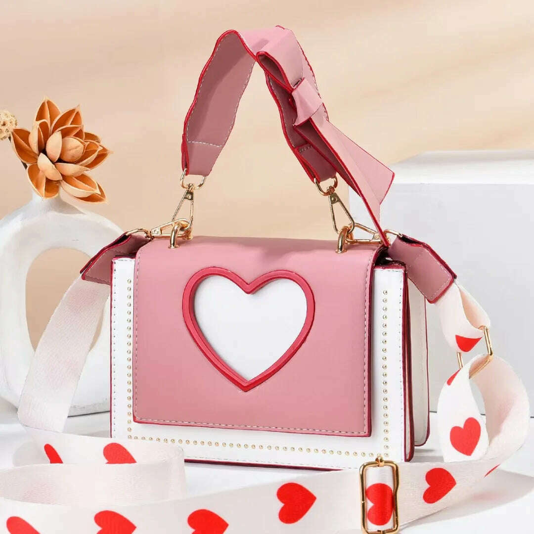 KIMLUD, Shoulder Bags Heart Handbags Fashion Designer Luxury Crossbody Bag for Women High Quality Casual Flap Female Cute Messenger Bags, Pink / 19x10x15cm, KIMLUD APPAREL - Womens Clothes