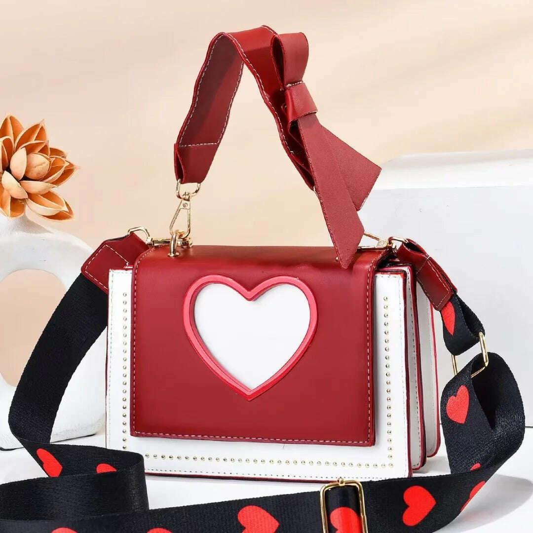 KIMLUD, Shoulder Bags Heart Handbags Fashion Designer Luxury Crossbody Bag for Women High Quality Casual Flap Female Cute Messenger Bags, Red / 19x10x15cm, KIMLUD APPAREL - Womens Clothes