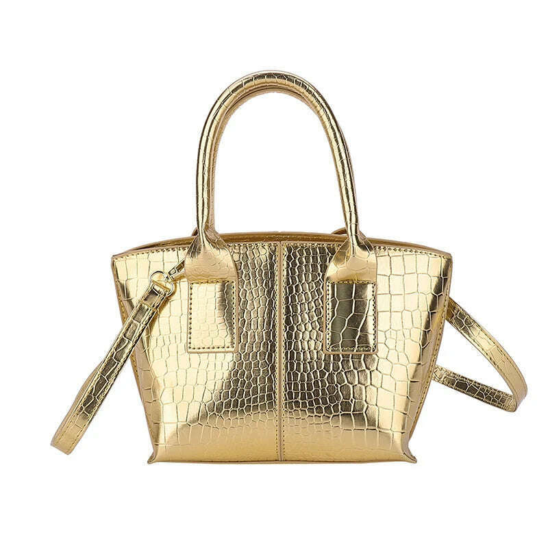 KIMLUD, Shoulder Crossbody Bags For Women 2023 Luxury Designer Handbags Crocodile Pattern Glace Leather Golden Hardware Ladies Mini Tote, Gold, KIMLUD APPAREL - Womens Clothes