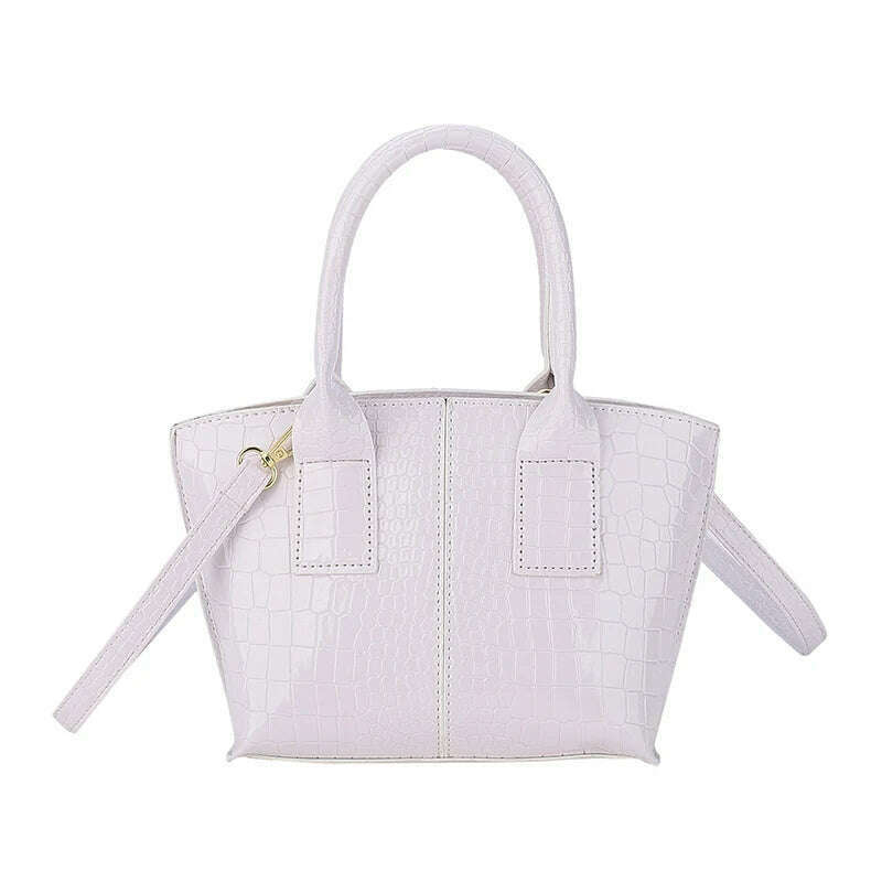 KIMLUD, Shoulder Crossbody Bags For Women 2023 Luxury Designer Handbags Crocodile Pattern Glace Leather Golden Hardware Ladies Mini Tote, Beige, KIMLUD APPAREL - Womens Clothes