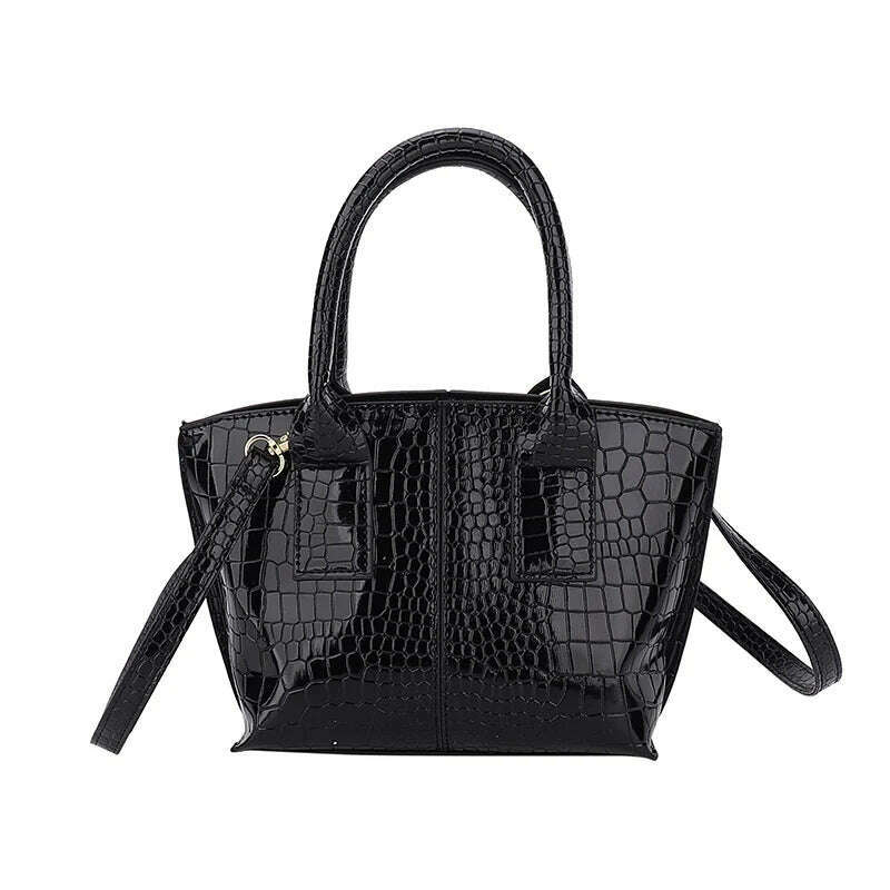KIMLUD, Shoulder Crossbody Bags For Women 2023 Luxury Designer Handbags Crocodile Pattern Glace Leather Golden Hardware Ladies Mini Tote, black, KIMLUD APPAREL - Womens Clothes