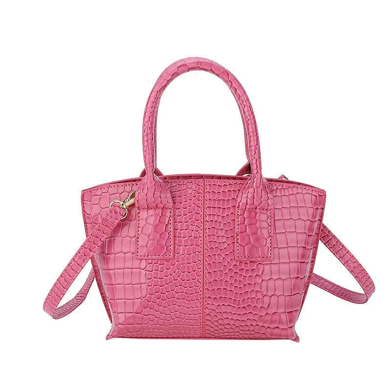 KIMLUD, Shoulder Crossbody Bags For Women 2023 Luxury Designer Handbags Crocodile Pattern Glace Leather Golden Hardware Ladies Mini Tote, Pink, KIMLUD APPAREL - Womens Clothes