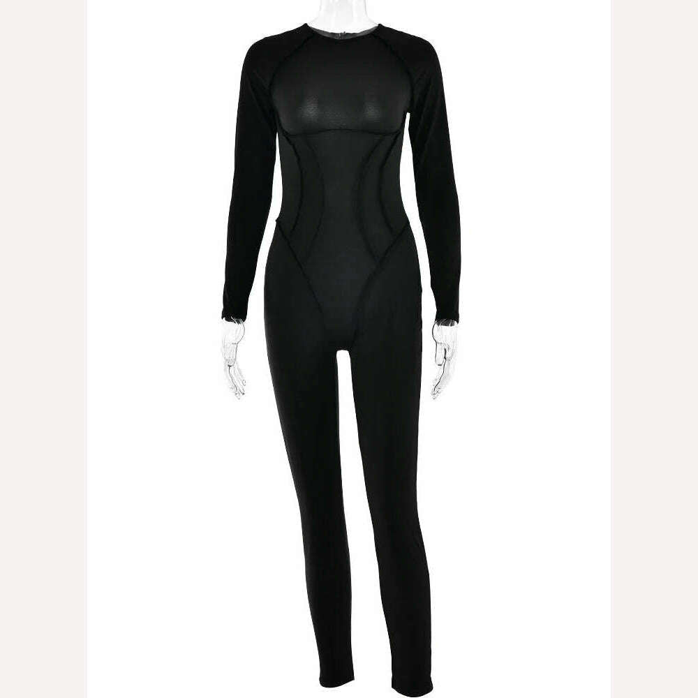 Sibybo Sexy Backless Jumpsuits Basic Long Sleeves Splicing Leggings Solid Color Leisure Rempors Gym Sports Women's Yoga Pants - KIMLUD