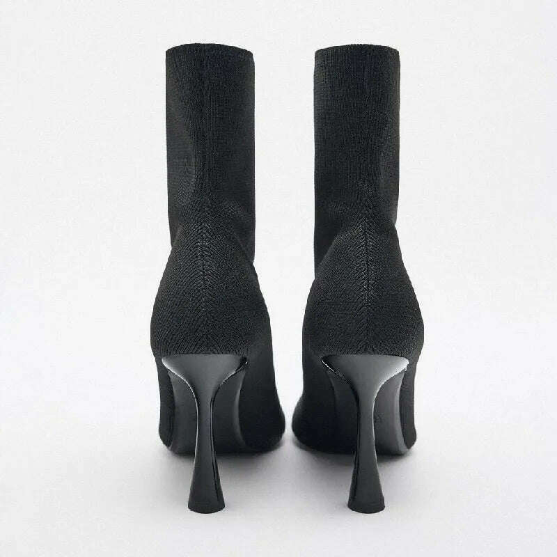 KIMLUD, Silk Upper Thin Heels Solid Color Slip-On Ankle Boots Fashion Super High Heels Pointed Toe Outdoor Soft Sole Women Short Boots, KIMLUD Womens Clothes