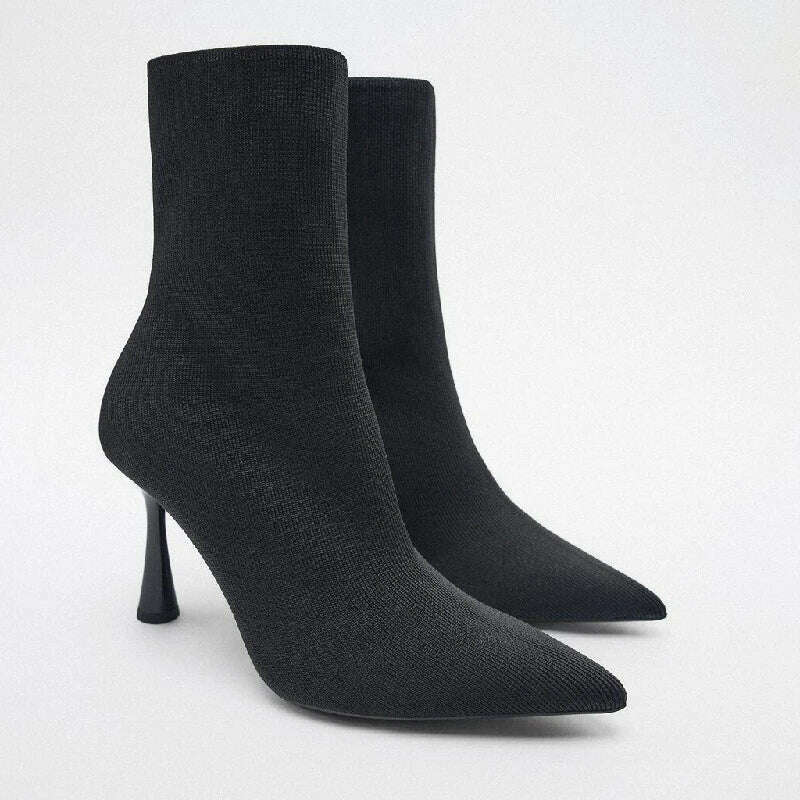KIMLUD, Silk Upper Thin Heels Solid Color Slip-On Ankle Boots Fashion Super High Heels Pointed Toe Outdoor Soft Sole Women Short Boots, KIMLUD Womens Clothes