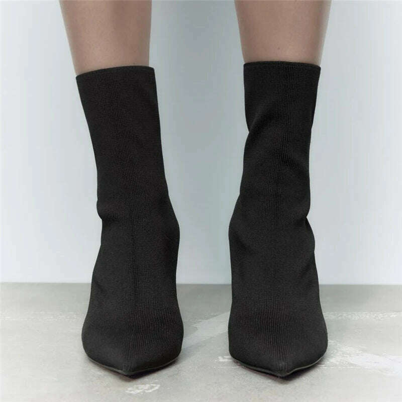 KIMLUD, Silk Upper Thin Heels Solid Color Slip-On Ankle Boots Fashion Super High Heels Pointed Toe Outdoor Soft Sole Women Short Boots, KIMLUD Womens Clothes